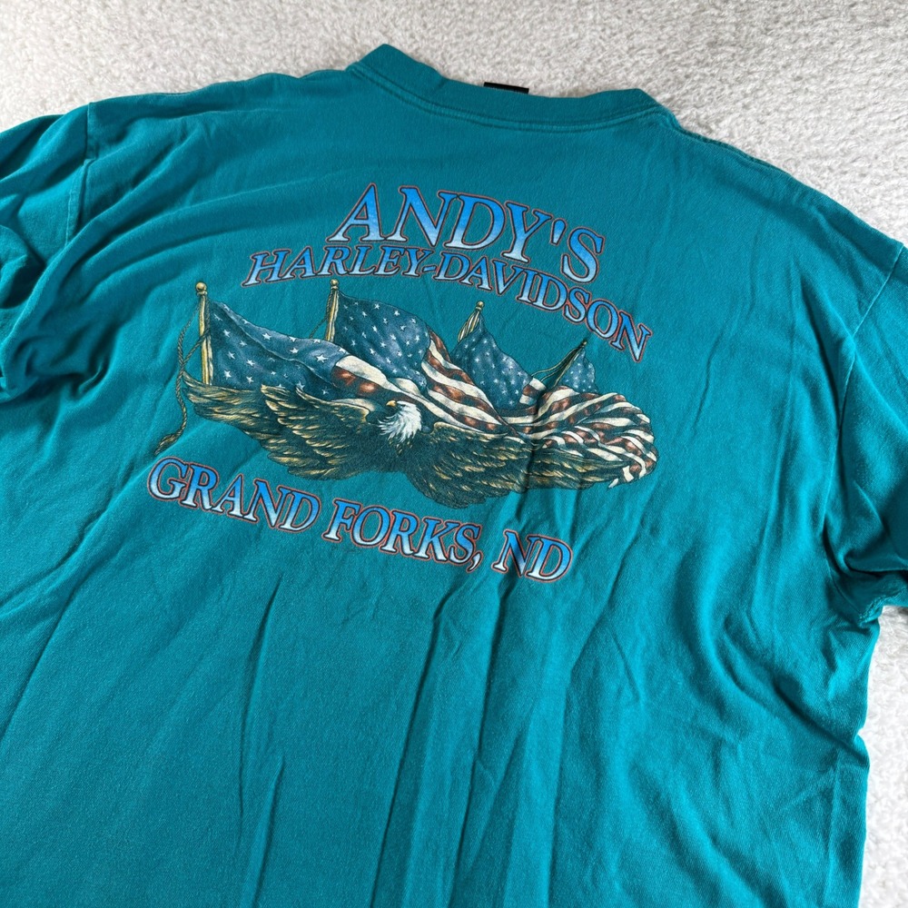 Y2K Harley Davidson Double Sided Graphic Tee Shirt Blue Men XXL 2XL 1999 Biker